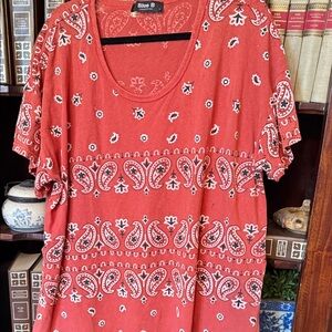 Women's Red Paisley Scoop Neck Top bandanna print